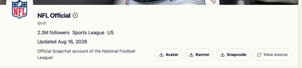 Public Snapchat Profile result showing the account identity and available Profile image actions